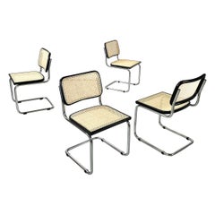 Italian mid-century modern Chairs in straw, steel and black wood, 1960s