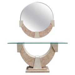 1980s Postmodern Tessellated Sculptured Stone Console & Matching Mirror Set