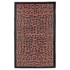 Antique Early 20th Century Chinese Black and Pink Wool Rug