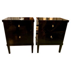 Pair of 21st Small Black Lacquered Commodes or Bedside Tables Biedermeier Style