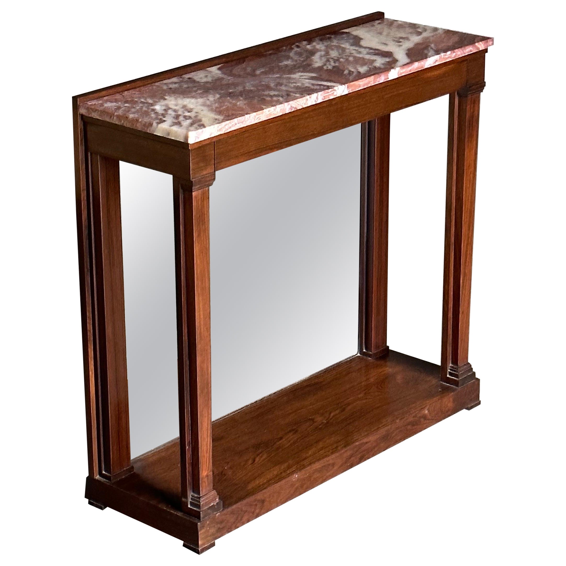 Edward Wormley for Dunbar Rosewood and Red Onyx Mirrored Back Console For Sale