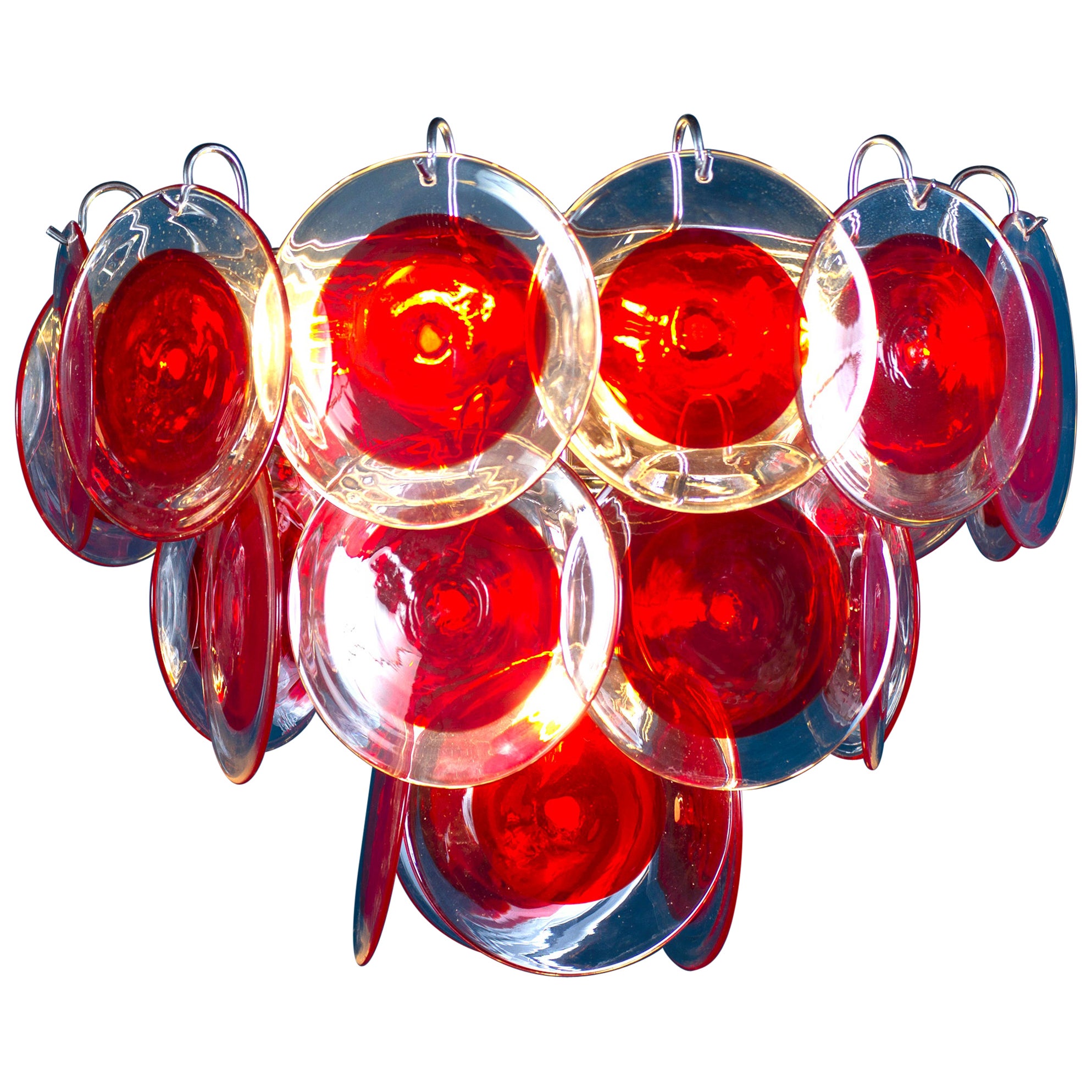 Amazing Red Disc Murano Glass Chandelier For Sale