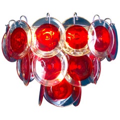 Étonnant lustre en verre de Murano à disque rouge