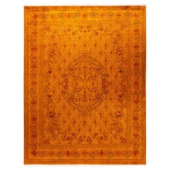 Contemporary Overdyed Hand Knotted Wool Orange Area Rug
