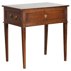 French Neoclassic Walnut Hinged Top & Brass Handled Vanity Table, ca. 1825