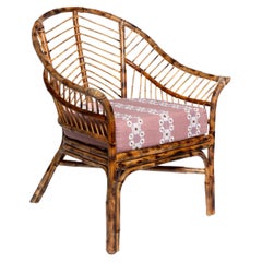 Bamboo Chair in Natural Honey Rattan, Pink Cushion, Modern, by Louise Roe