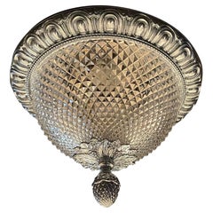 Sherle Wagner Vintage Egg Dart Polished Nickel Cut Crystal Flush Mount Fixture