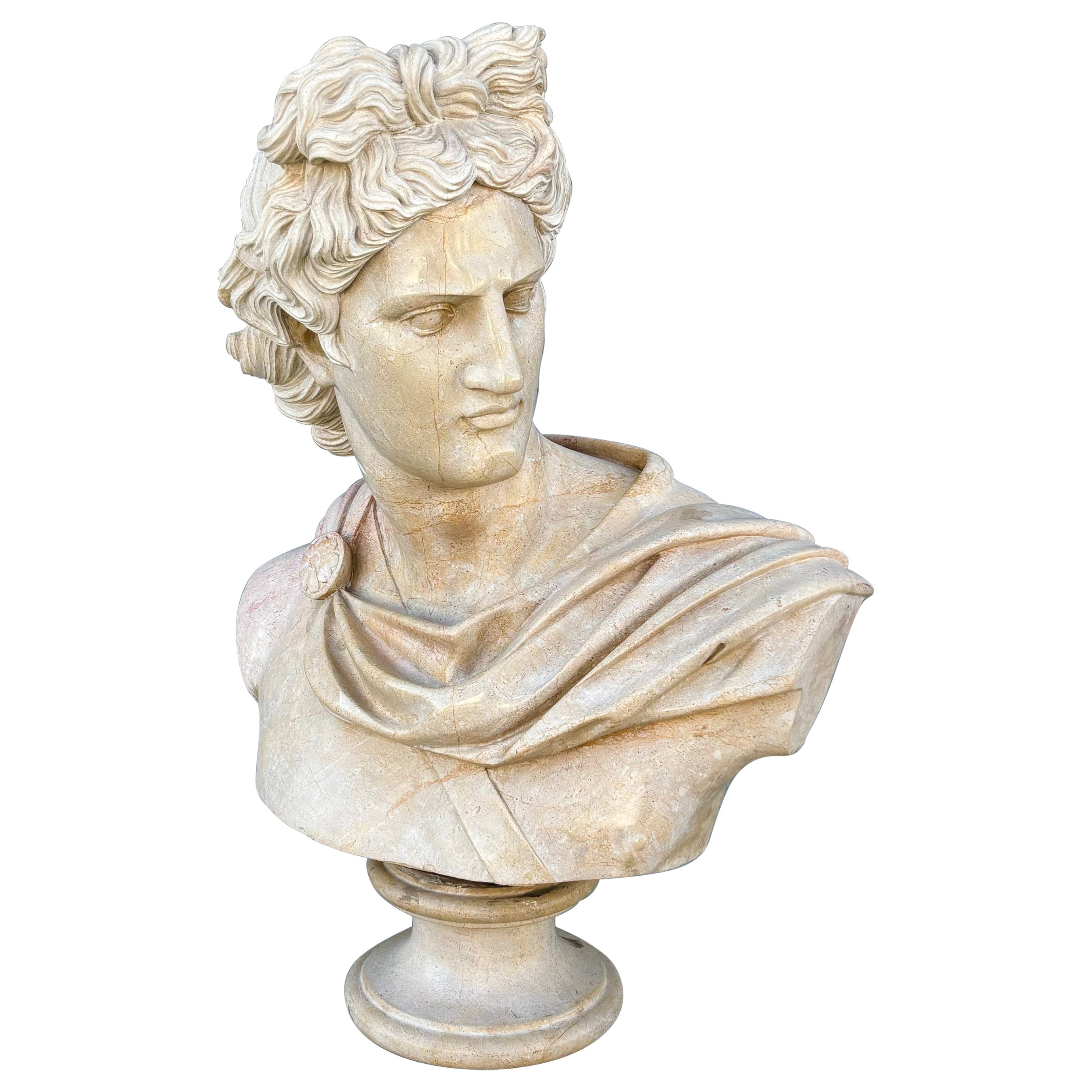 Vintage Classical Style Marble Bust of Apollo For Sale