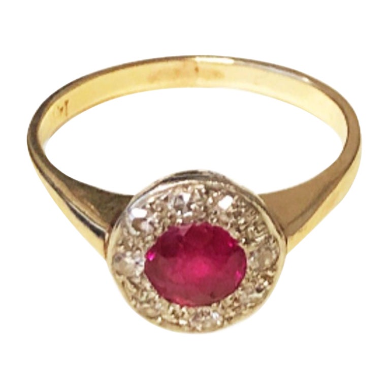 14K Yellow Gold, Ruby and Diamond Pendant Ring Size 7 For Sale