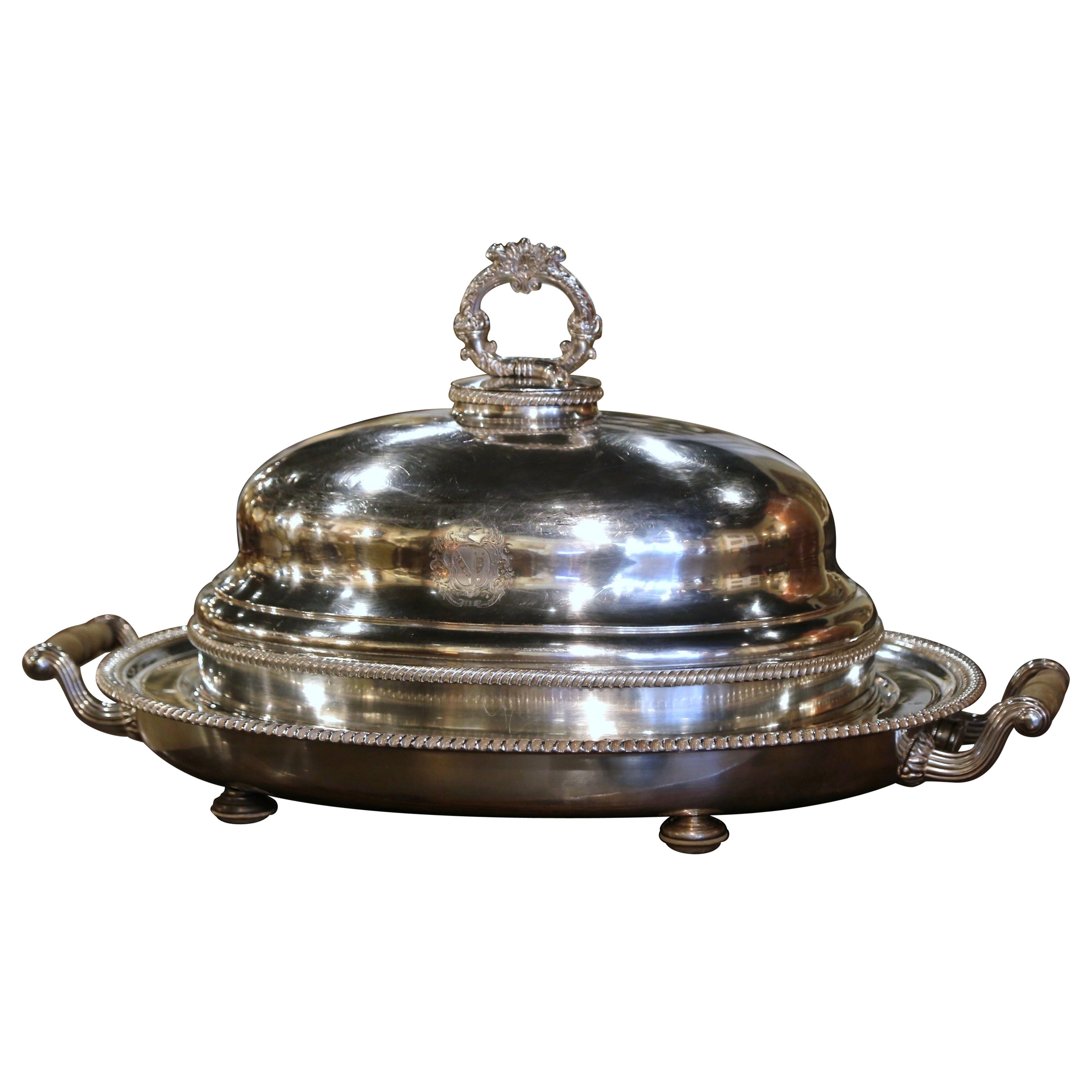 19th Century English Sheffield Silver Plated Two-Piece Well Tree and Meat Dome  For Sale