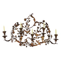 Vintage Italian Gold Gilt Tole Wall Sconce Candelabra with Birds and Leaves Rococo Style