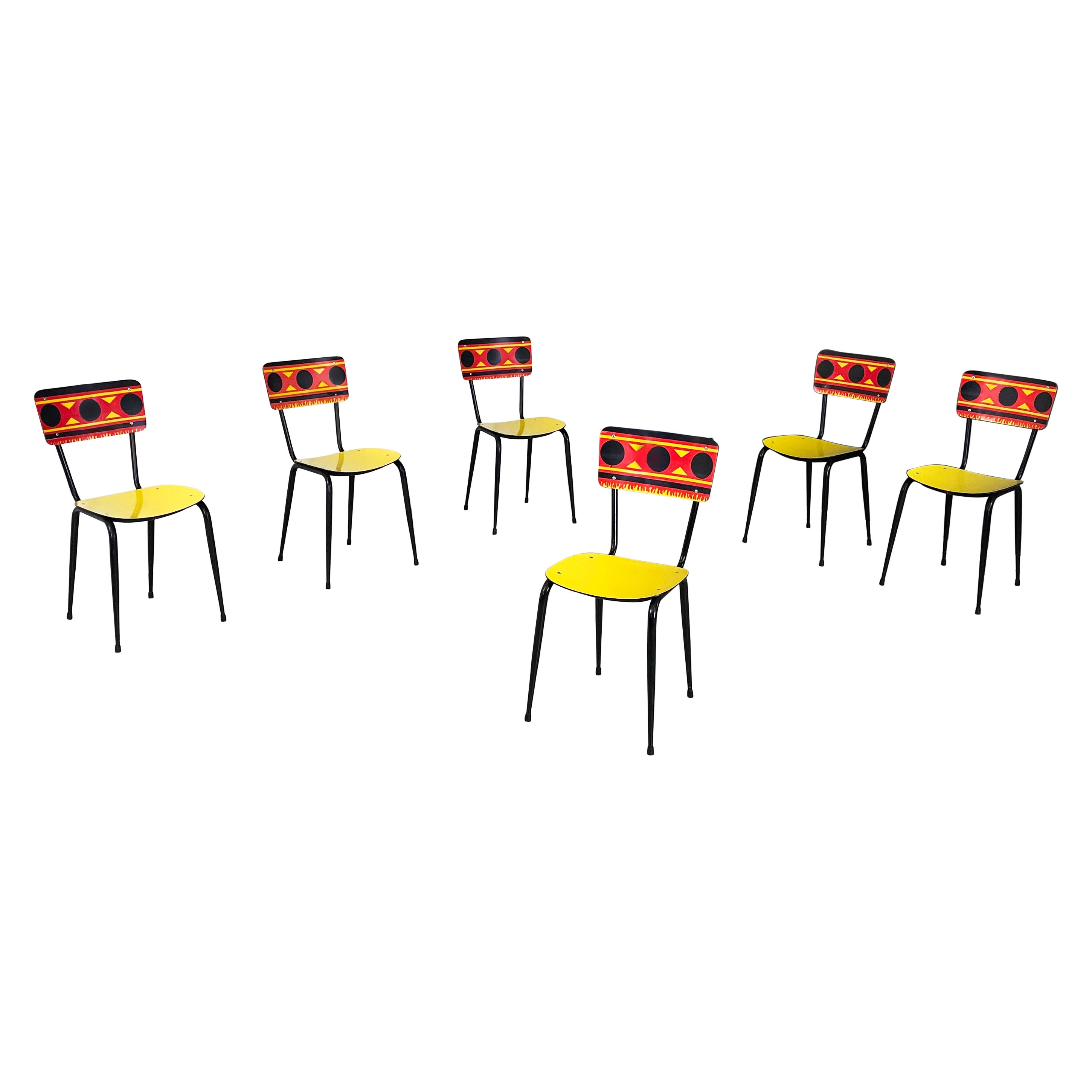Italian mid-century Chairs Paulista in yellow, red, black formica metal, 1960s For Sale