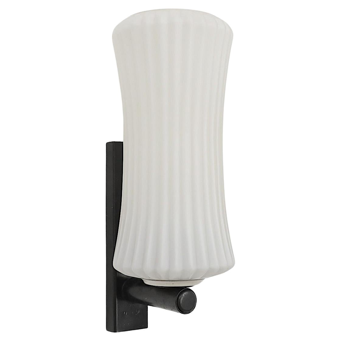 Mid-Century Corseted Ribbed Milk Glass Wall Mount Sconce by Philips