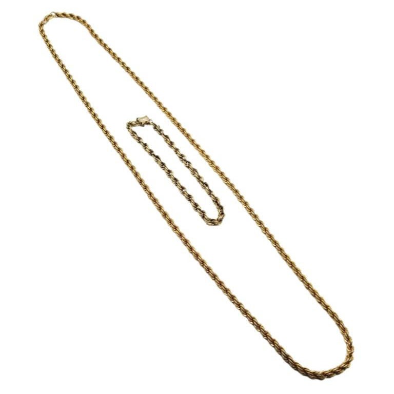 Mid Century 14k Gold Rope Chain Halskette und Armband Set
