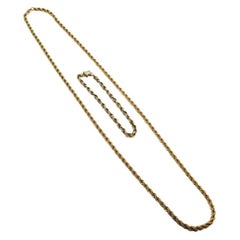 Vintage Mid Century 14k Gold Rope Chain Necklace and Bracelet Set