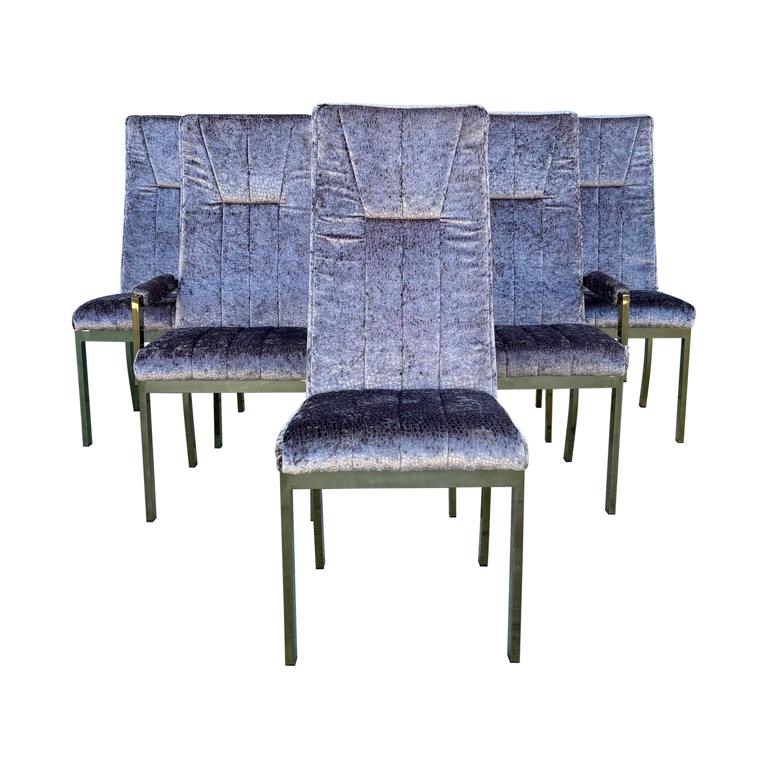 Chaises de salle à manger vintage en laiton des années 1970, style d'après Milo Baughman - lot de 6 en vente