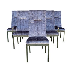 Chaises de salle à manger vintage en laiton des années 1970, style d'après Milo Baughman - lot de 6