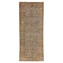 Antique Blue Persian Malayer Wool Rug From the 1910s with Allover Floral Design