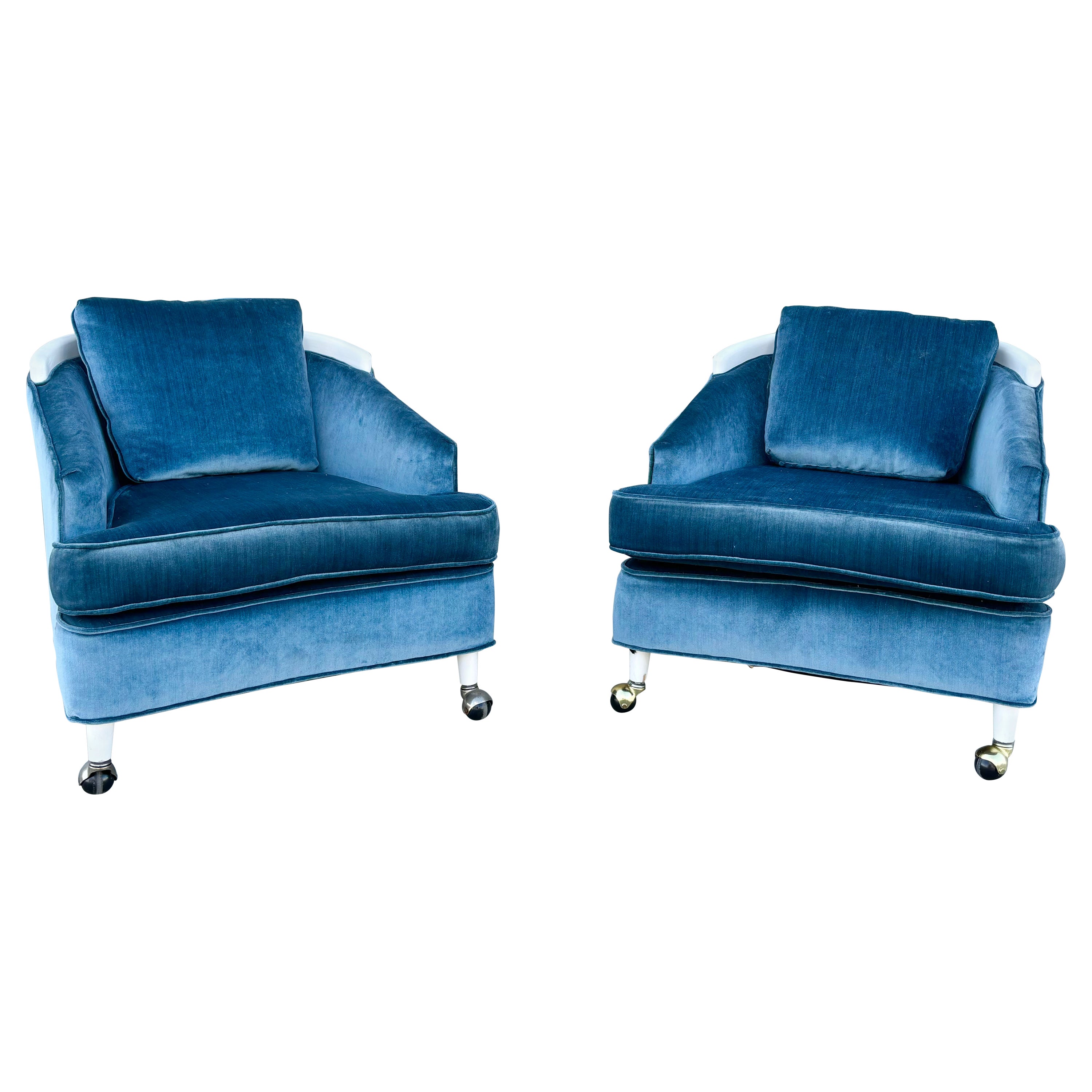 1960s Mid Century Modern Velvet Lounge Chairs - Set of 2 For Sale