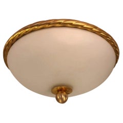 Wonderful Sherle Wagner Polished Brass White Glass Regency Flush Mount Fixture