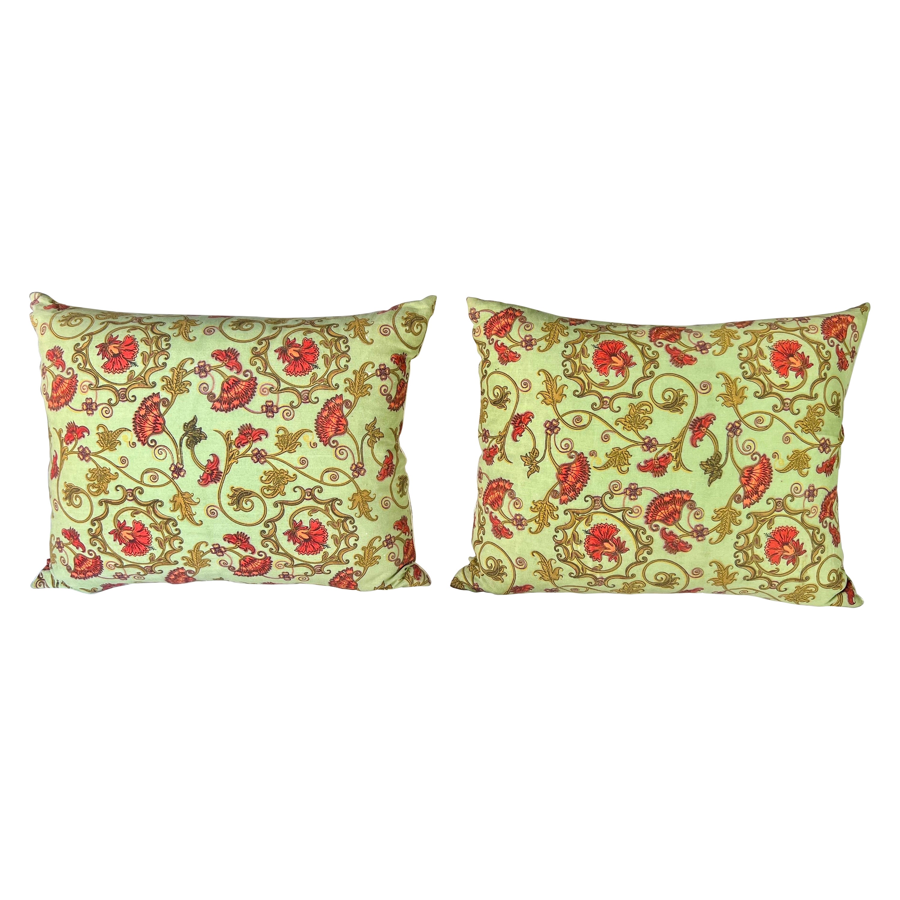 Pair of Custom Cotton Floral Pillows For Sale