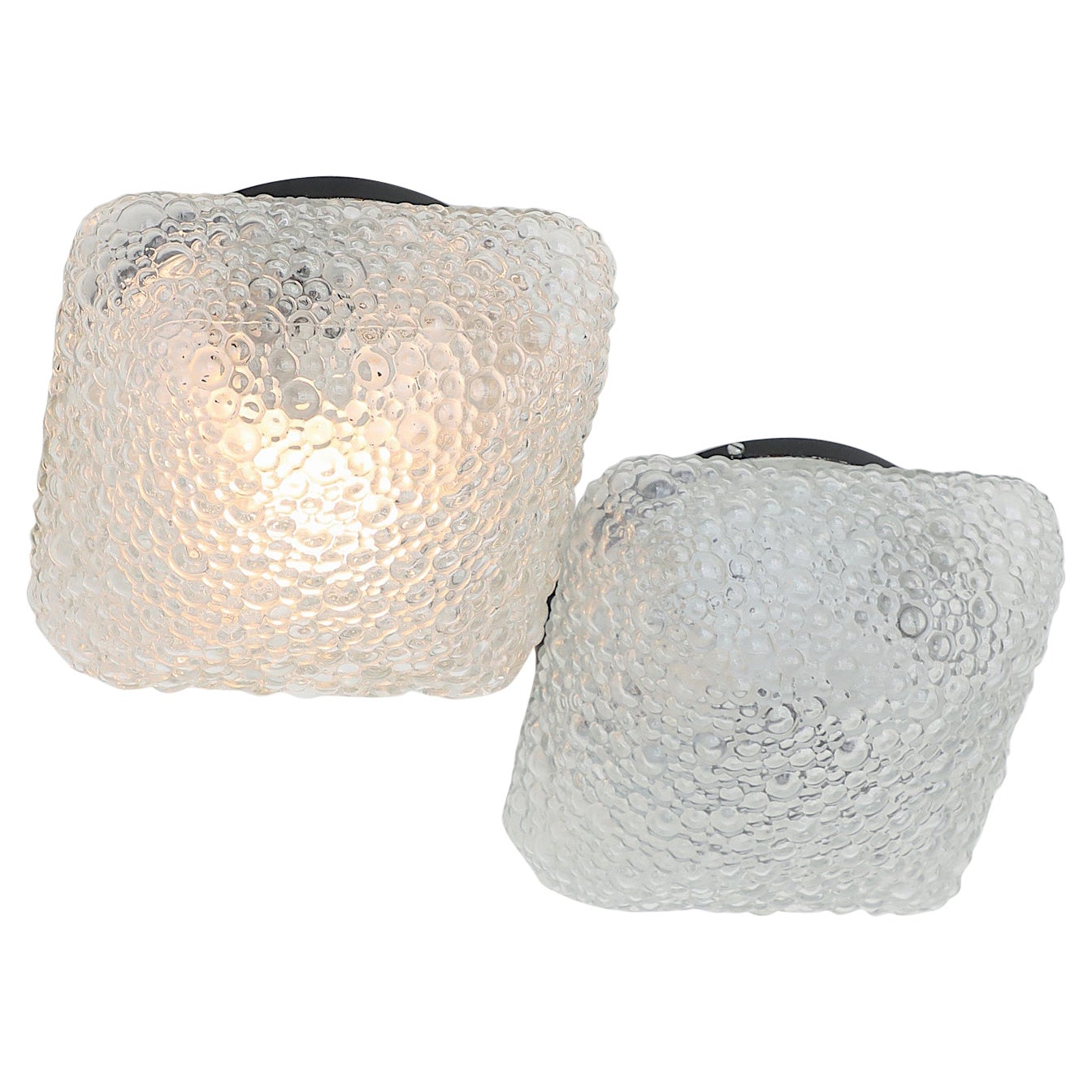 Vintage Rounded Square Puffed Pressed Glass Ceiling or Wall Sconces For Sale