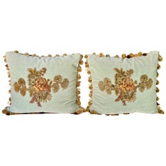 Vintage Pair of Metallic & Chenille Embroidered Mohair Pillows by Melissa Levinson