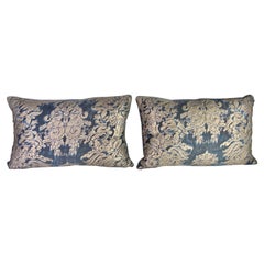 Pair of Blue & Silver Dandolo Patterned Fortuny Textile Pillows