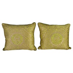 Vintage Pair of Green & Gold Orsini Patterned Fortuny Pillows