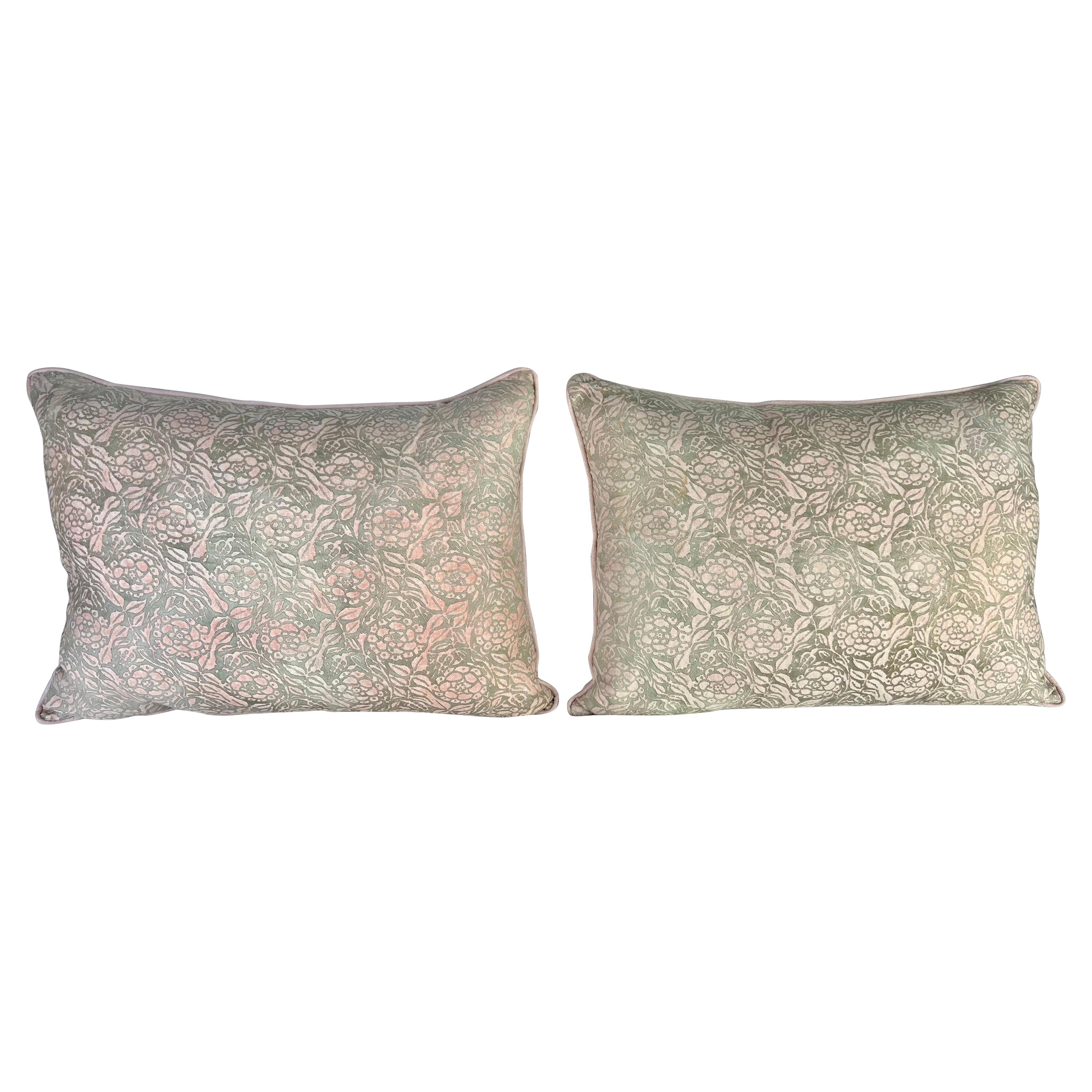Pair of Custom Pink & Gold Fortuny Textile Pillows
