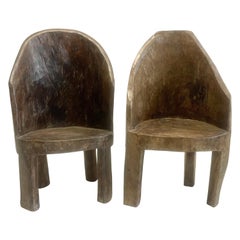 Pair of Child Size Carved Wood Antique Chairs 