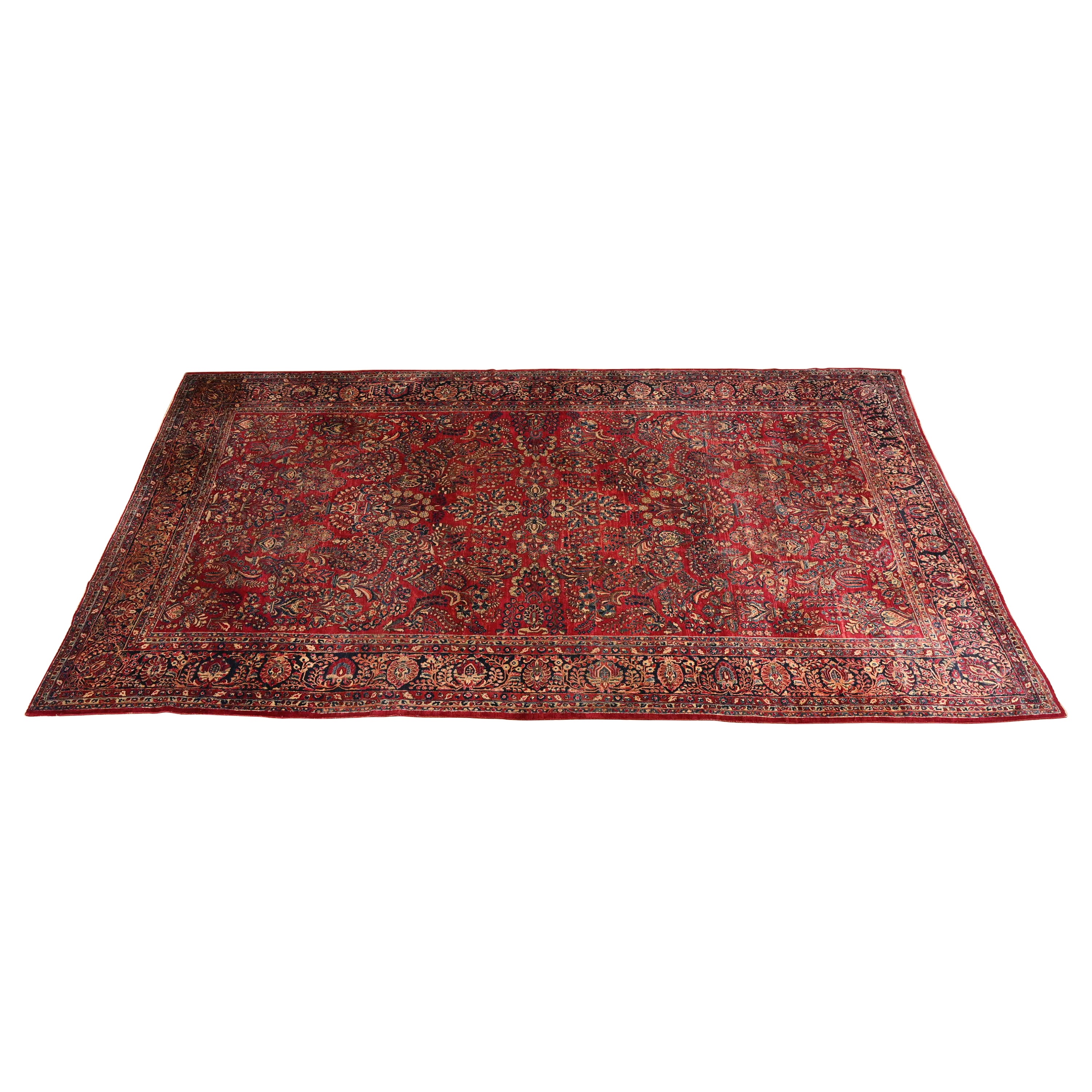 Antique Hand-Knotted Persian Sarouk Large Room Size Wool Rug, Circa 1930s For Sale