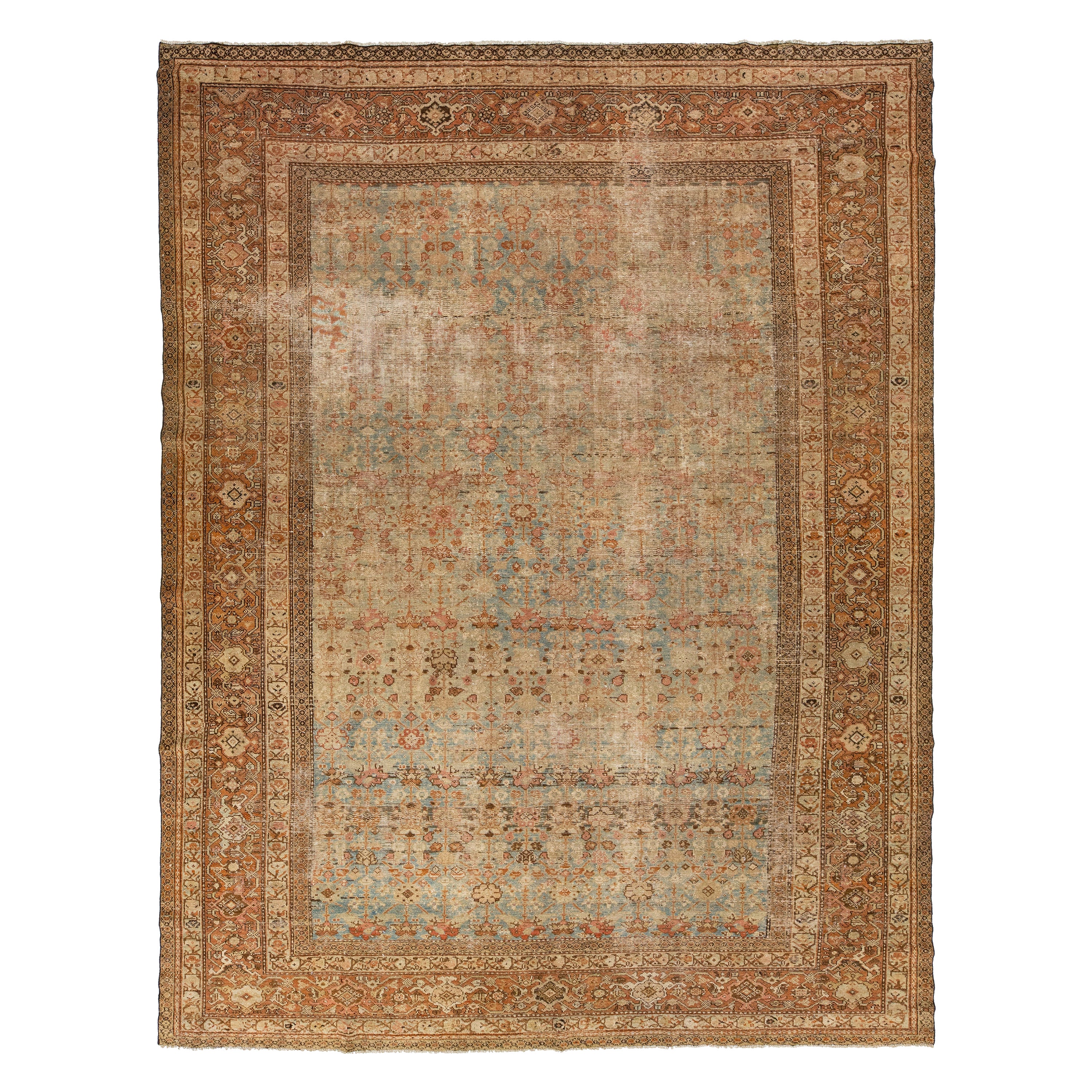 Handmade Antique Persian Malayer Wool Rug With Floral Motif From the 1920s For Sale