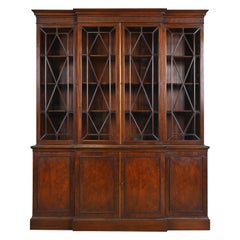 Schmieg & Kotzian Georgian Carved Mahogany Breakfront Bookcase Cabinet, 1940s