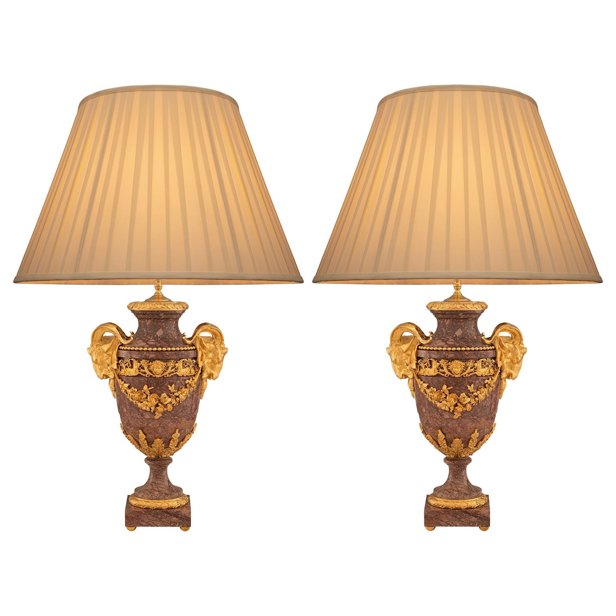 Französische Louis-XVI-Lampen aus Goldbronze und Breccia-Marmor aus dem 19. Jahrhundert