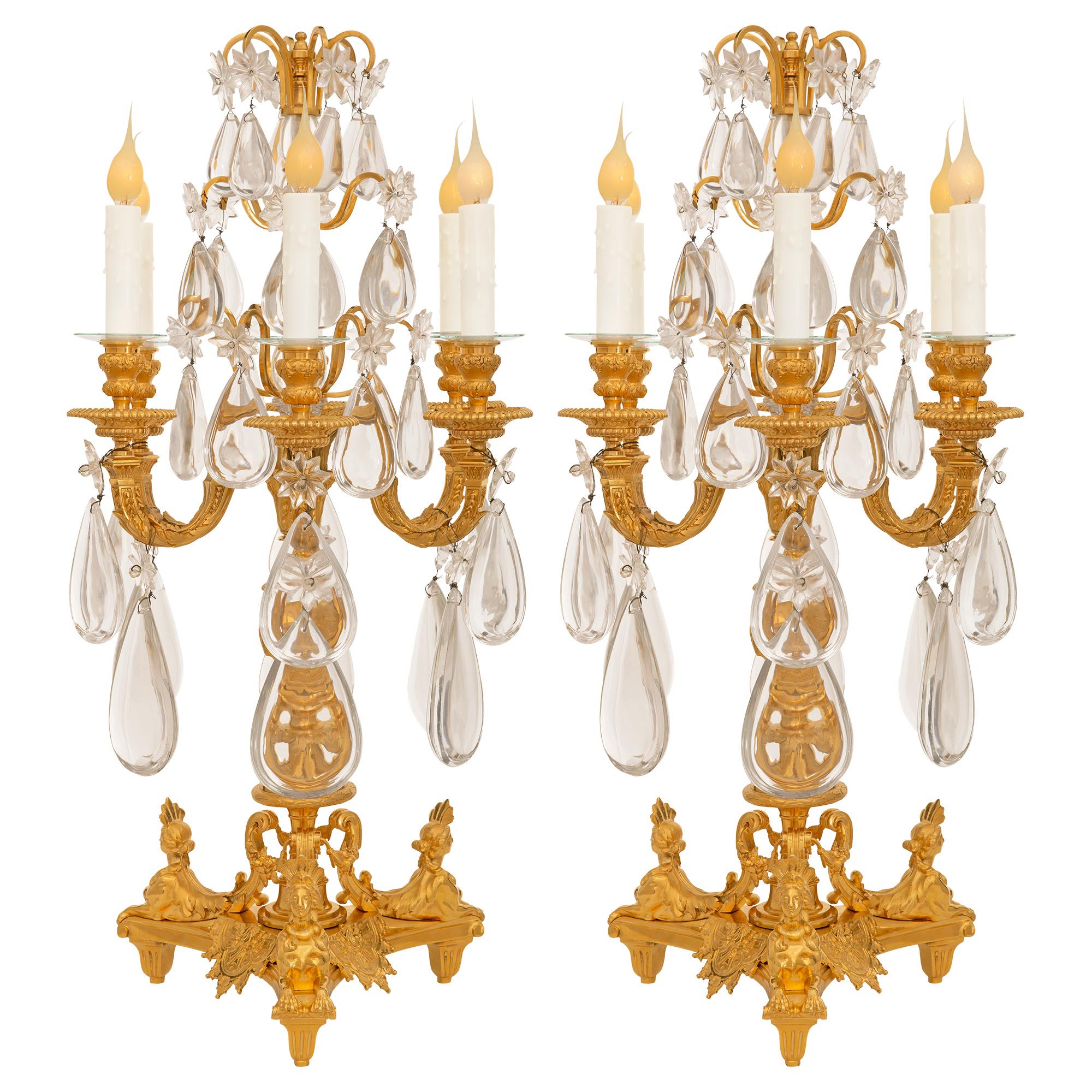 Pair Of French 19th Century Neo-Classical Period Ormolu & Baccarat Crystal Lamps For Sale