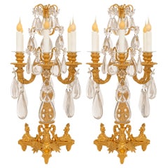 Antique Pair Of French 19th Century Neo-Classical Period Ormolu & Baccarat Crystal Lamps