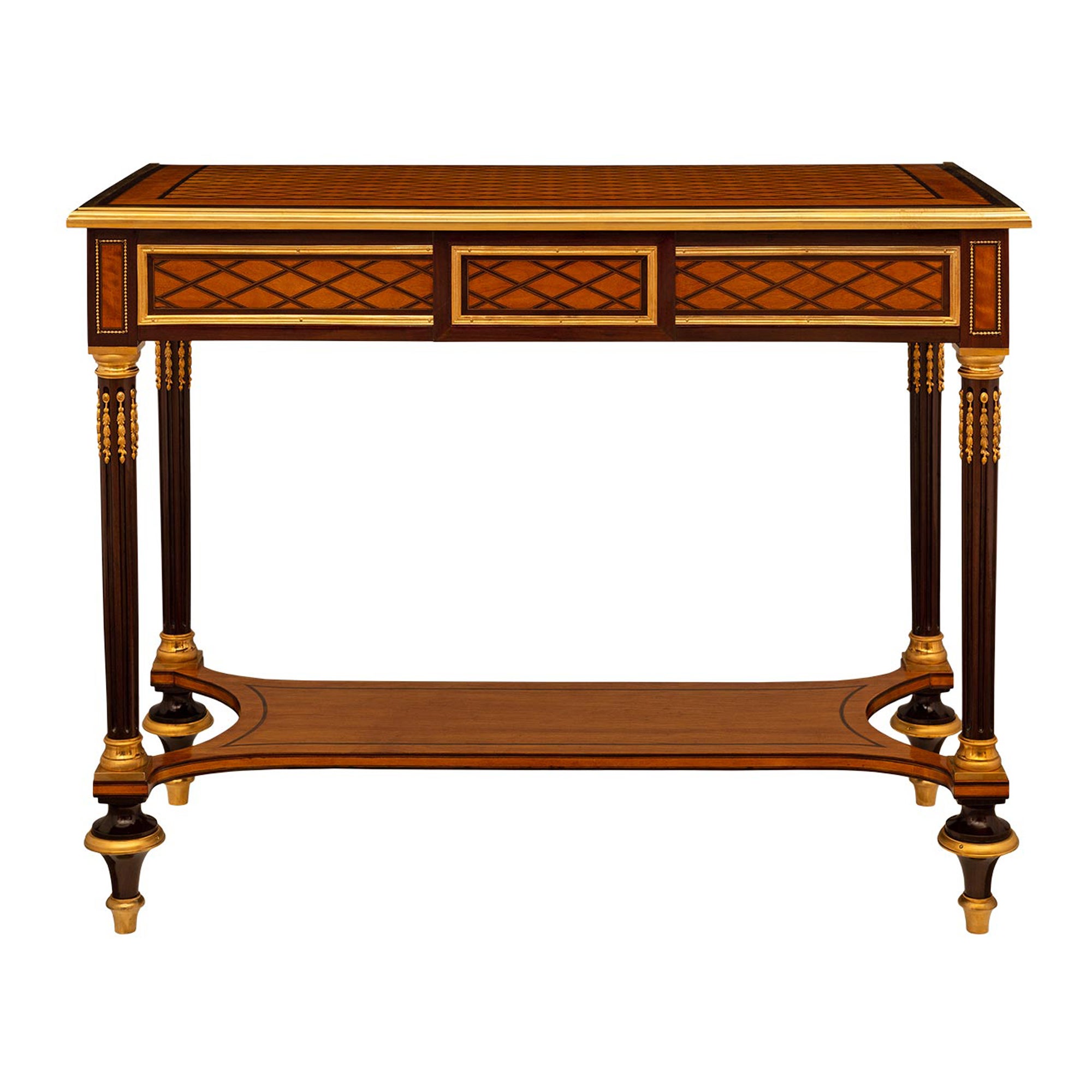 French 19th Century Louis XVI St. Satinwood, Mahogany And Ormolu Console