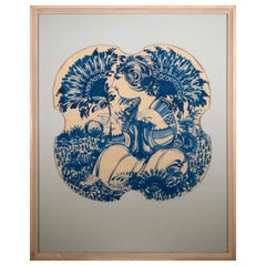 Bjørn Wiinblad Pintura al gouache figurativa sobre papel firmada y enmarcada 1977