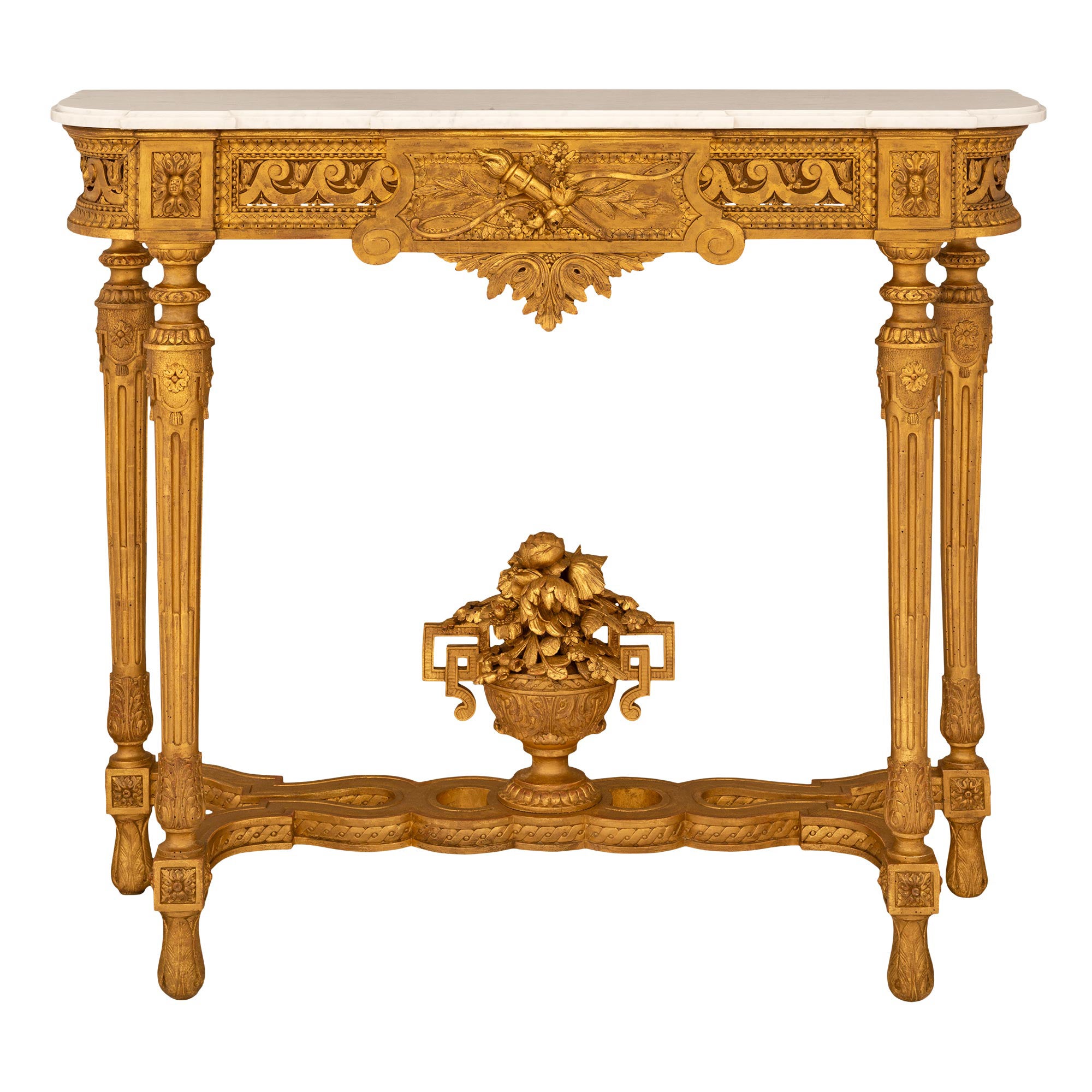 French 19th Century Louis XVI St. White Carrara Marble And Giltwood Console For Sale