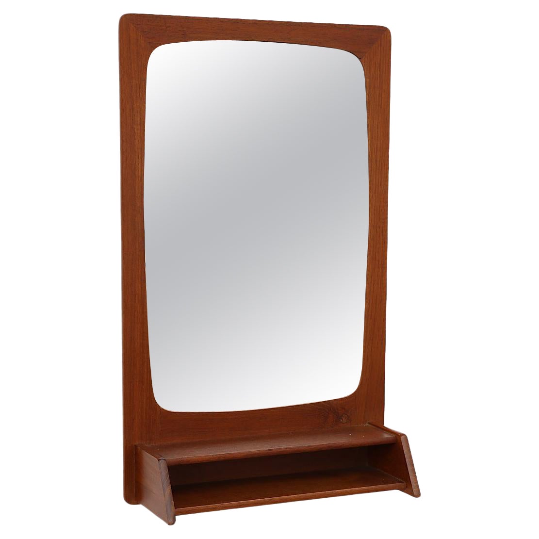 Mid-Century Teak Wall Mount Butlers or Entry Hall Mirror For Sale