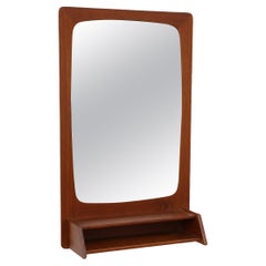 Mid-Century Teak Wall Mount Butlers or Entry Hall Mirror