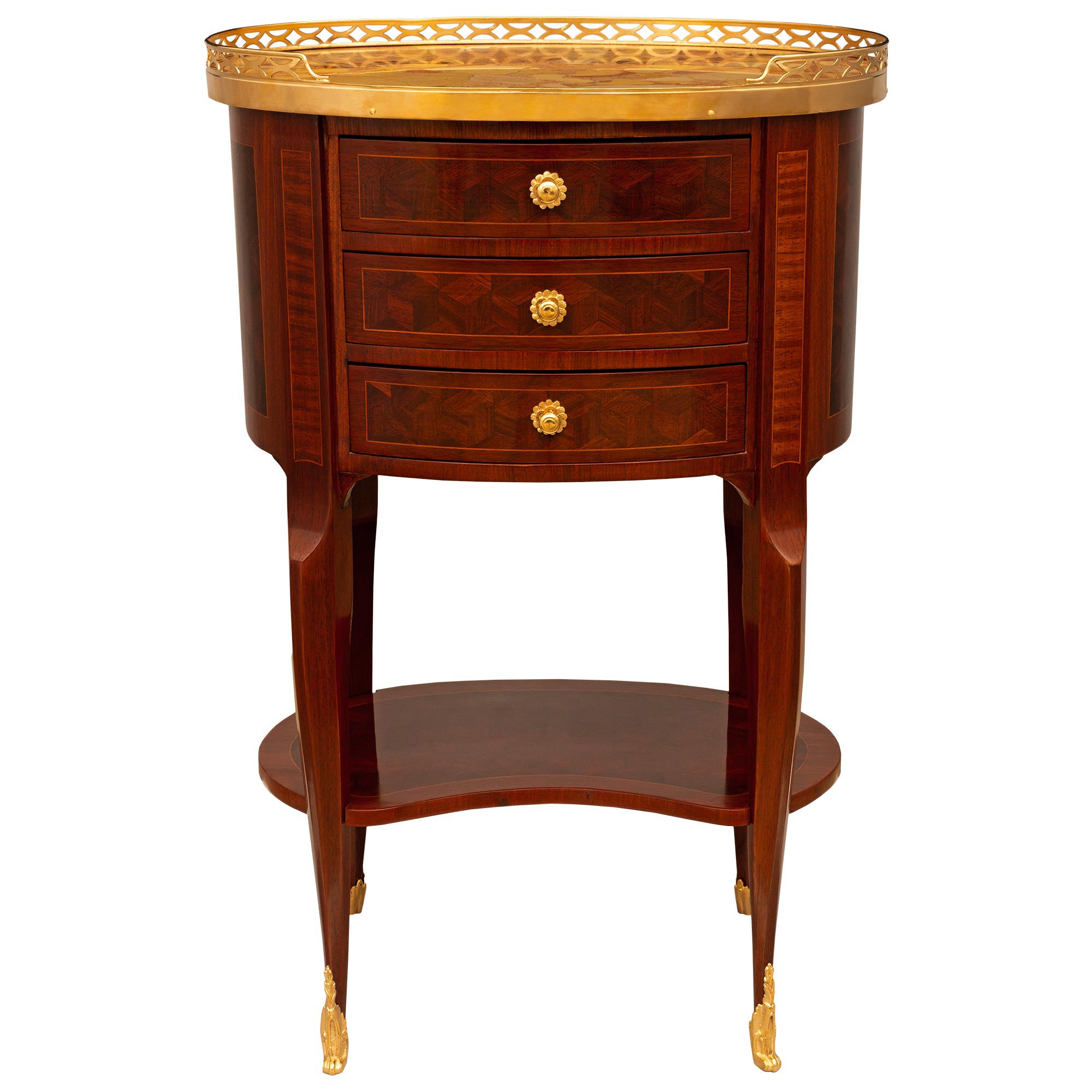 French Late 19th Century Transitional St. Tulipwood, Ormolu & Marble Side Table For Sale