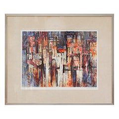 Paesaggio urbano astratto olandese del 1970 firmato e numerato da un artista sconosciuto, incorniciato