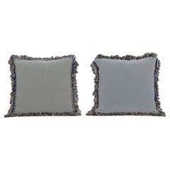 Two-Tone Mohair Throw Pillows with Decorative Tassels and Feather Inserts