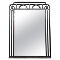 French Art Deco Steel Mirror With Marble Base