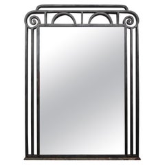 Art Deco Mirror Francés De Acero Con Base De Mármol