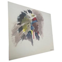 Vintage Native American Male Portrait on Paper.