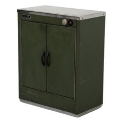 Belgian Green Enameled Utility Metal Cabinet with Bakelite Handles
