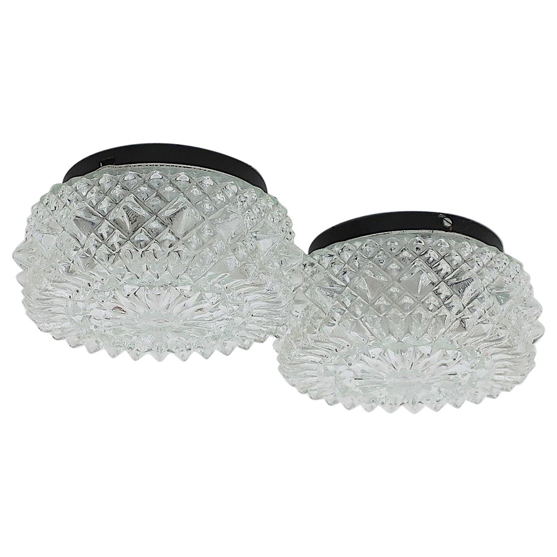 1950's RZB Round Molded Glass Fixed Ceiling Light or Wall Sconce, Germany For Sale